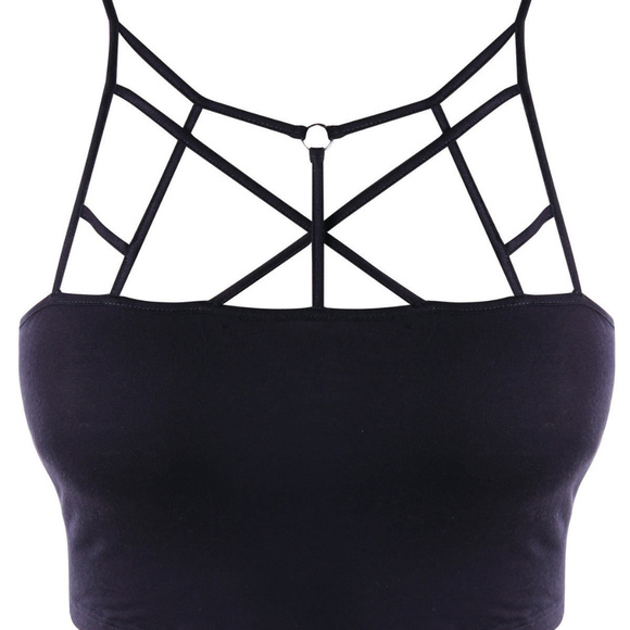 Plus Size Black or White Strappy Bralette Crop Top - Picture 4 of 8
